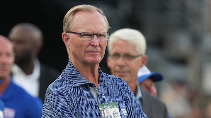 East Rutherford, NJ -- August 24, 2024 -- Giants owner John Mara during pre-game warm-ups. The New York Giants and New York Jets meet at MetLife Stadium in both teams' final preseason game of the 2024 season.