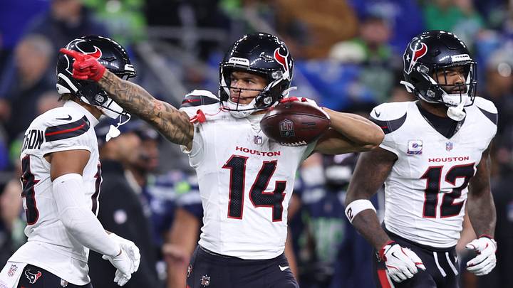 Oct 20, 2025; Seattle, Washington, USA; Houston Texans wide receiver Jaylin Noel (14) celebrates after a catch during the second quarter against the Seattle Seahawks at Lumen Field. Mandatory Credit: Kevin Ng-Imagn Images Oct 20, 2025; Seattle, Washington, USA; Houston Texans wide receiver Jaylin Noel (14) celebrates after a catch during the second quarter against the Seattle Seahawks at Lumen Field. Mandatory Credit: Kevin Ng-Imagn Images
