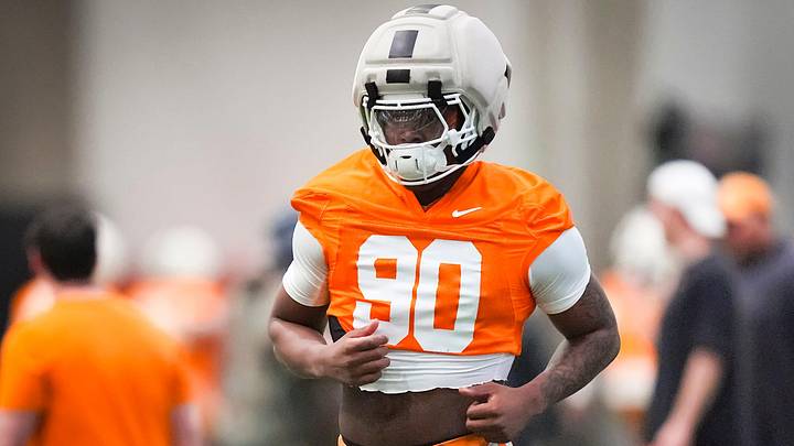 Tennessee defensive lineman Chaz Coleman (90) during the Vols' first spring football practice in Knoxville on March 16, 2026.