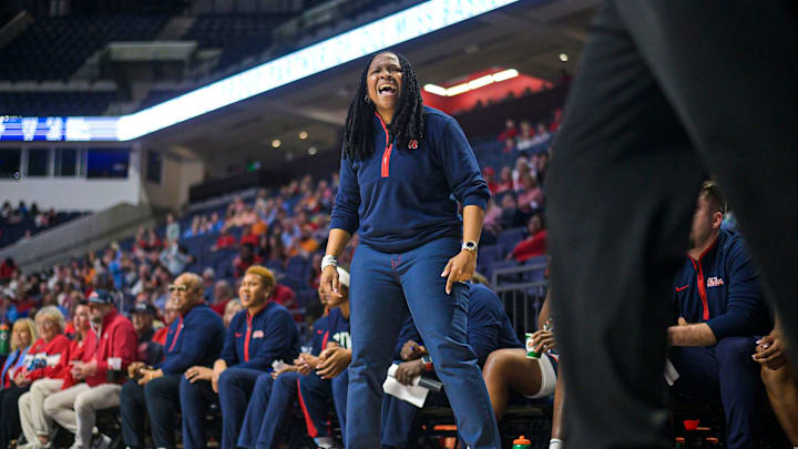 Ole Miss head coach Yolett McPhee-McCuin talks to a referee during the game against Tennessee in a NCAA women’s college basketball game at the Sandy and John Black Pavilion at Ole Miss in Oxford, Miss. on Tuesday, Feb. 17, 2026. Ole Miss head coach Yolett McPhee-McCuin talks to a referee during the game against Tennessee in a NCAA women’s college basketball game at the Sandy and John Black Pavilion at Ole Miss in Oxford, Miss. on Tuesday, Feb. 17, 2026.