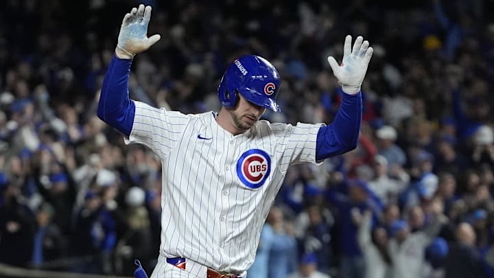 Oct 9, 2025; Chicago, Illinois, USA; Chicago Cubs right fielder Kyle Tucker (30) reacts after hitting a home run against the Milwaukee Brewers during the seventh inning for game four of the NLDS round for the 2025 MLB playoffs at Wrigley Field. Mandatory Credit: David Banks-Imagn Images Oct 9, 2025; Chicago, Illinois, USA; Chicago Cubs right fielder Kyle Tucker (30) reacts after hitting a home run against the Milwaukee Brewers during the seventh inning for game four of the NLDS round for the 2025 MLB playoffs at Wrigley Field. Mandatory Credit: David Banks-Imagn Images