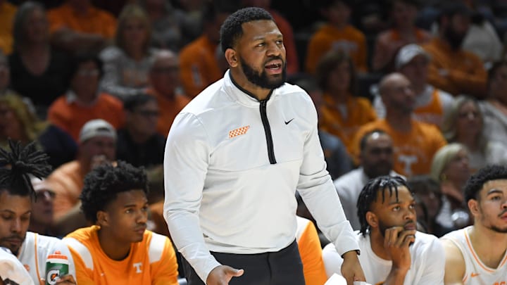Assistant coach Rod Clark yells to the court during an NCAA college basketball game between the Missouri Tigers and the Tennessee Volunteers in Thompson-Boling Arena in Knoxville, Saturday Feb. 11, 2023. Missouri defeated Tennessee in the final second of the game, 86-85.

Tennesseemissouri0211 0951