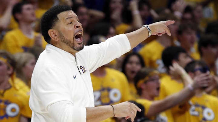 Nov 15, 2024; Pittsburgh, Pennsylvania, USA; Pittsburgh Panthers head coach Jeff Capel reacts against the West Virginia Mountaineers during the first half at the Petersen Events Center. Mandatory Credit: Charles LeClaire-Imagn Images Nov 15, 2024; Pittsburgh, Pennsylvania, USA; Pittsburgh Panthers head coach Jeff Capel reacts against the West Virginia Mountaineers during the first half at the Petersen Events Center. Mandatory Credit: Charles LeClaire-Imagn Images