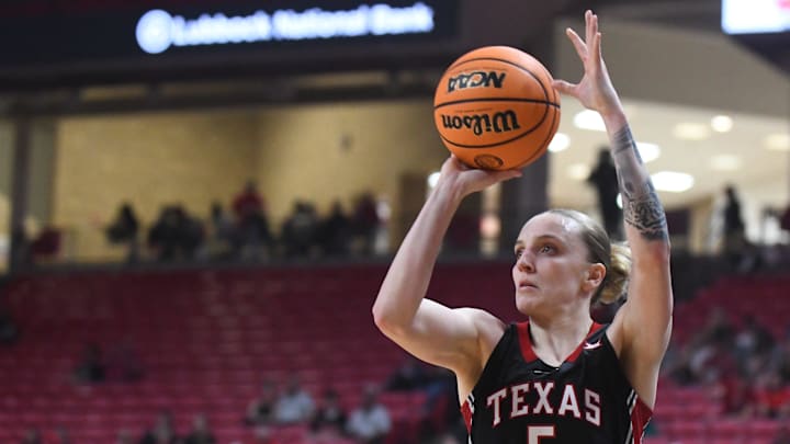 Texas Tech's Denae Fritz shoots against Arizona State in a Big 12 women's basketball game Sunday, March 1, 2026, at United Supermarkets Arena. Texas Tech's Denae Fritz shoots against Arizona State in a Big 12 women's basketball game Sunday, March 1, 2026, at United Supermarkets Arena.