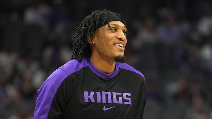 Apr 11, 2025; Sacramento, California, USA; Sacramento Kings center Isaac Jones (3) before the game against the Los Angeles Clippers at Golden 1 Center. Mandatory Credit: Darren Yamashita-Imagn Images Apr 11, 2025; Sacramento, California, USA; Sacramento Kings center Isaac Jones (3) before the game against the Los Angeles Clippers at Golden 1 Center. Mandatory Credit: Darren Yamashita-Imagn Images
