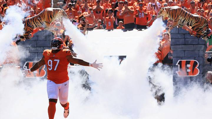 Sep 13, 2026; Cincinnati, Ohio, USA;  Cincinnati Bengals defensive tackle Dexter Lawrence II (97) runs on the field before the game against the Tampa Bay Buccaneers at Paycor Stadium.  Mandatory Credit: Katie Stratman-Imagn Images