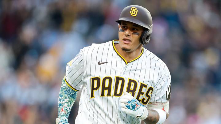 May 9, 2026; San Diego, California, USA; San Diego Padres third baseman Manny Machado (13) celebrates after hitting a one run home run during the eighth inning against the St. Louis Cardinals at Petco Park. Mandatory Credit: David Frerker-Imagn Images
