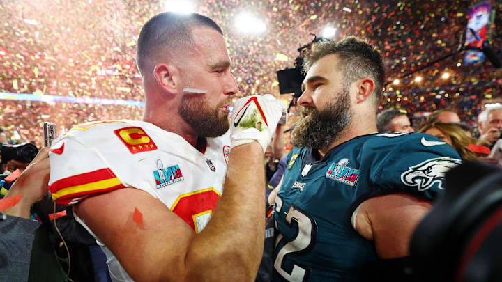 ESPN analyst Jason Kelce was on the field to watch his brother Travis Kelce and the Chiefs take on the Commanders on Monday night.