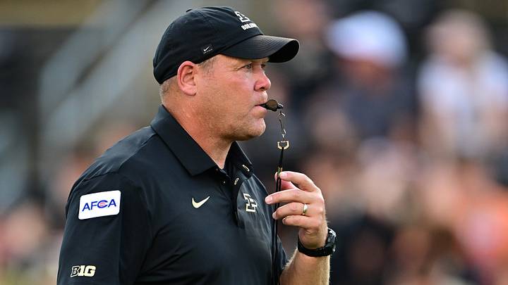 Purdue Boilermakers head coach Barry Odom looks on during warmups. Purdue Boilermakers head coach Barry Odom looks on during warmups.
