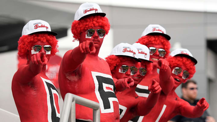 The UGA paint line gets fired up during a NCAA baseball game against Arkansas in Athens, Ga., on Friday, April 11, 2025.