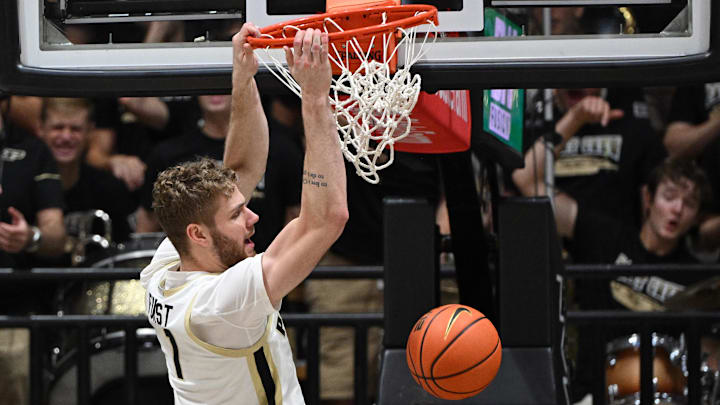 Purdue Boilermakers forward Caleb Furst (1) dunks the ball 