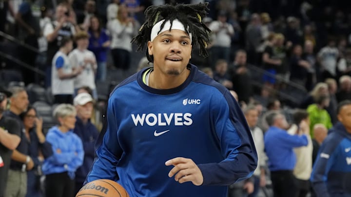 Minnesota Timberwolves guard Terrence Shannon Jr. prepares to play the Orlando Magic at Target Center in Minneapolis on March 14, 2025.