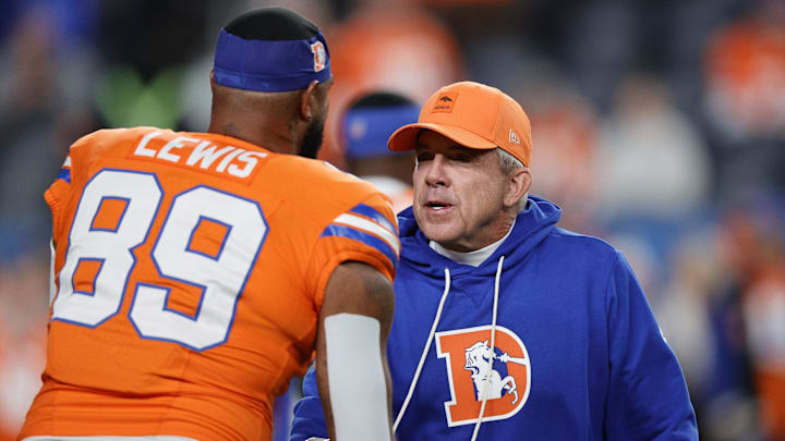 Nov 6, 2025; Denver, Colorado, USA; Denver Broncos head coach Sean Payton before the game at Empower Field at Mile High. Mandatory Credit: Isaiah J. Downing-Imagn Images