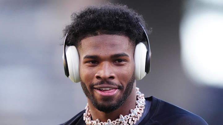Colorado quarterback Shedeur Sanders warms up for a game.