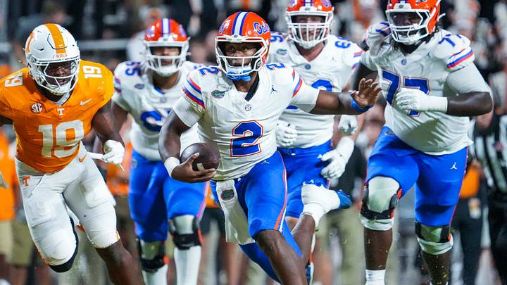 Florida quarterback DJ Lagway (2) runs with the ball during a NCAA football game between Tennessee and Florida in Neyland Stadium, in Knoxville, Tenn., Oct. 12, 2024. Florida quarterback DJ Lagway (2) runs with the ball during a NCAA football game between Tennessee and Florida in Neyland Stadium, in Knoxville, Tenn., Oct. 12, 2024.