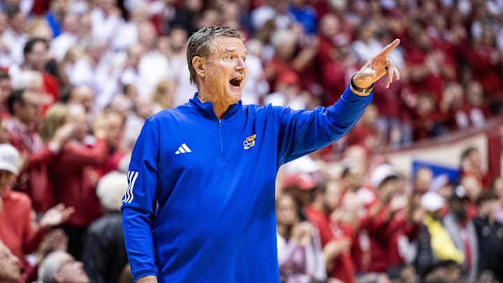 Dec 16, 2023; Bloomington, Indiana, USA; Kansas Jayhawks head coach Bill Self in in the second half against the Indiana Hoosiers at Simon Skjodt Assembly Hall. Mandatory Credit: Trevor Ruszkowski-Imagn Images Dec 16, 2023; Bloomington, Indiana, USA; Kansas Jayhawks head coach Bill Self in in the second half against the Indiana Hoosiers at Simon Skjodt Assembly Hall. Mandatory Credit: Trevor Ruszkowski-Imagn Images