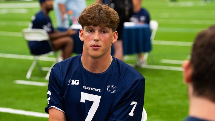 Penn State Nittany Lions quarterback Alex Manske talks with reporters during football media day in Holuba Hall. Penn State Nittany Lions quarterback Alex Manske talks with reporters during football media day in Holuba Hall.