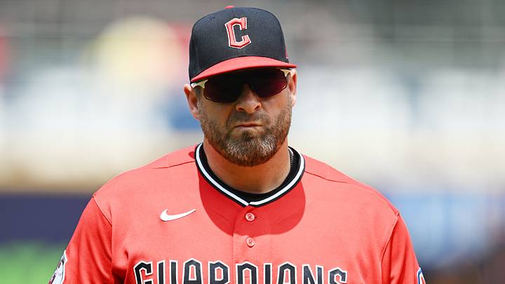 Jul 5, 2026: Cleveland Guardians manager Stephen Vogt (12) walk back to the dugout after talking with umpires and Guardians officials about the field conditions before the game between the Guardians and the Chicago White Sox at Progressive Field. Credit: Ken Blaze-Imagn Images