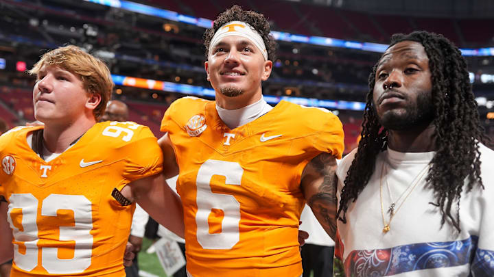 Tennessee quarterback Joey Aguilar (6) smiles after the Aflac Kickoff Game between the Volunteers and Syracuse held at Mercedes-Benz Stadium in Atlanta, Ga., on August 30, 2025. Tennessee quarterback Joey Aguilar (6) smiles after the Aflac Kickoff Game between the Volunteers and Syracuse held at Mercedes-Benz Stadium in Atlanta, Ga., on August 30, 2025.