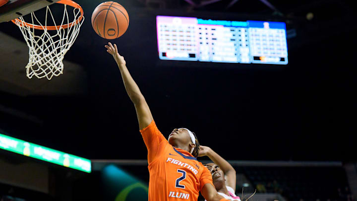 Illinois guard Destiny Jackson scores as the Oregon Ducks host the Illinois Fighting Illini on Feb. 4, 2026, at Matthew Knight Arena in Eugene, Oregon. Illinois guard Destiny Jackson scores as the Oregon Ducks host the Illinois Fighting Illini on Feb. 4, 2026, at Matthew Knight Arena in Eugene, Oregon.