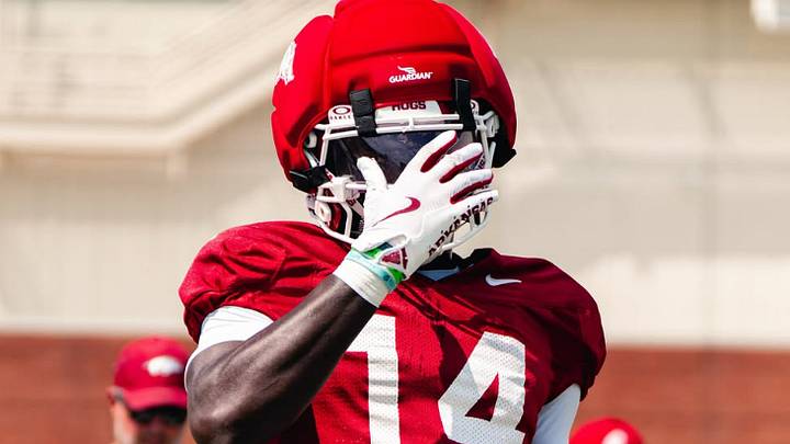 Arkansas Razorbacks DB Kyeaure Magloire during fall practice Arkansas Razorbacks DB Kyeaure Magloire during fall practice