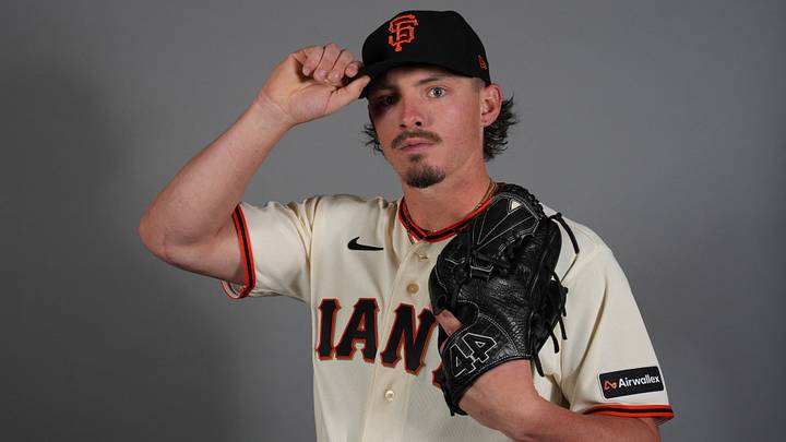 Feb 19, 2026; Scottsdale, AZ, USA; San Francisco Giants pitcher Trent Harris (87) poses during Photo Day at Scottsdale Stadium. Mandatory Credit: Rick Scuteri-Imagn Images