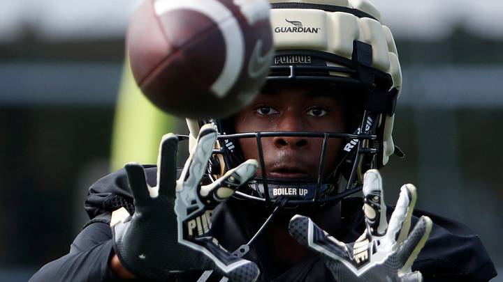 Purdue Boilermakers wide receiver Tra'Mar Harris (11) catches a pass. Purdue Boilermakers wide receiver Tra'Mar Harris (11) catches a pass.