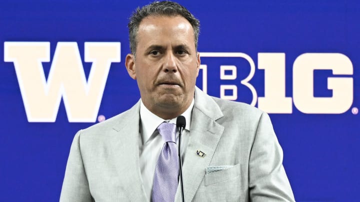Jedd Fisch speaks to the media during the Big 10 football media day at Lucas Oil Stadium on Thursday in Indianapolis. Jedd Fisch speaks to the media during the Big 10 football media day at Lucas Oil Stadium on Thursday in Indianapolis.