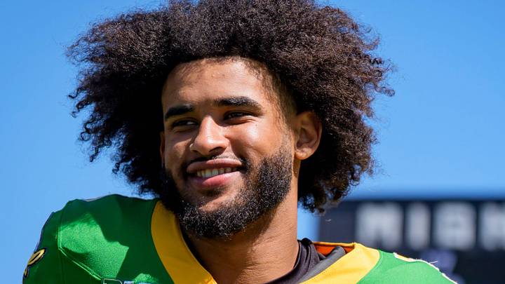 Oregon quarterback Dante Moore walks off the field following the Oregon Ducks annual spring game on April 25, 2026 at Autzen Stadium in Eugene, Oregon.