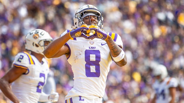 Malik Nabers 8 as the LSU Tigers take on Texas A&M in Tiger Stadium in Baton Rouge, Louisiana,