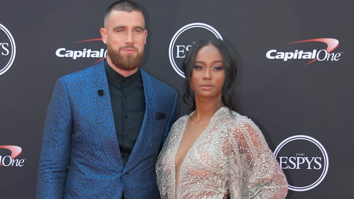 Kansas City Chiefs tight end Travis Kelce and Kayla Nicole arrive for the ESPYS.