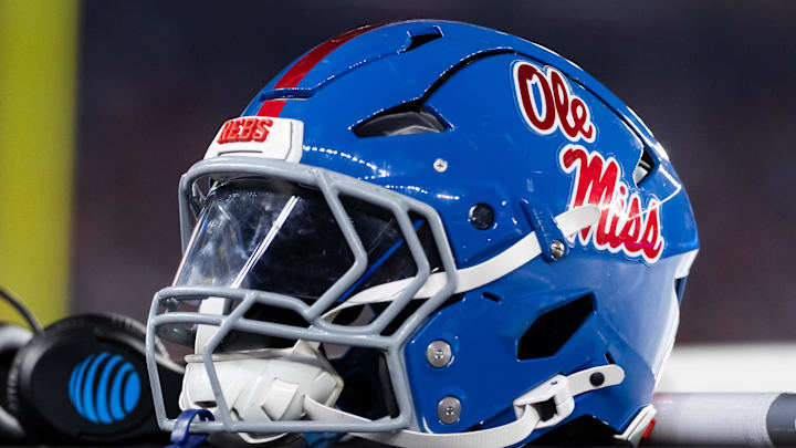 Mississippi Rebels helmet during the 2026 Fiesta Bowl and semifinal game of the College Football Playoff at State Farm Stadium. 