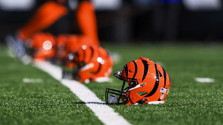 Dec 1, 2024; Cincinnati, Ohio, USA; A general view of a Cincinnati Bengals helmet during warmups before the game against the Pittsburgh Steelers at Paycor Stadium. Mandatory Credit: Katie Stratman-Imagn Images Dec 1, 2024; Cincinnati, Ohio, USA; A general view of a Cincinnati Bengals helmet during warmups before the game against the Pittsburgh Steelers at Paycor Stadium. Mandatory Credit: Katie Stratman-Imagn Images