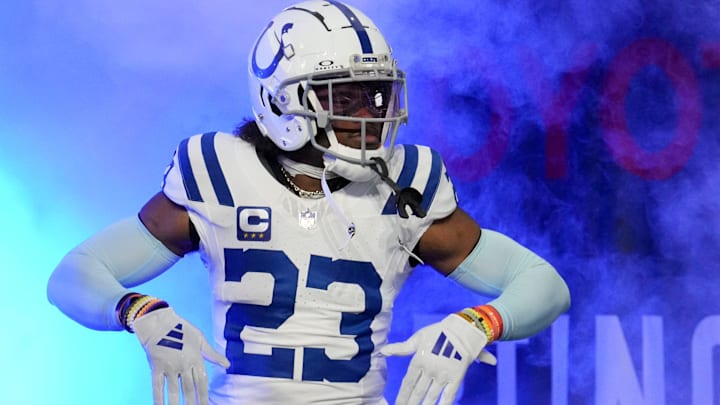 Indianapolis Colts cornerback Kenny Moore II takes the field  against the Tennessee Titans at Lucas Oil Stadium.