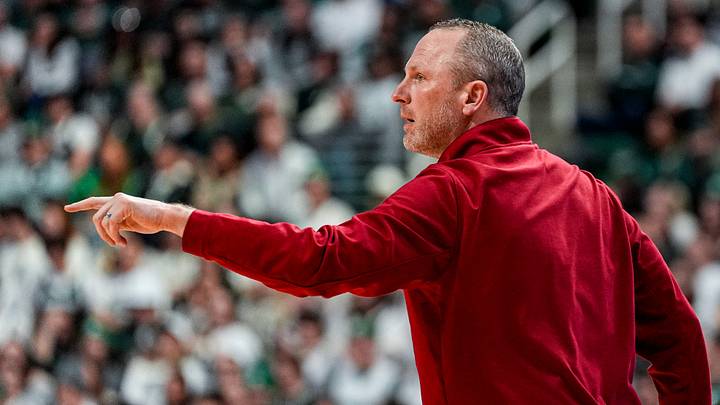 Indiana head coach Darian Devries reacts to a play against Michigan State during the first half at Breslin Center in East Lansing on Tuesday, Jan. 13, 2026. Indiana head coach Darian Devries reacts to a play against Michigan State during the first half at Breslin Center in East Lansing on Tuesday, Jan. 13, 2026.