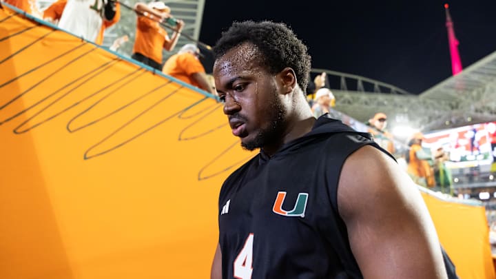 Miami Hurricanes defensive lineman Rueben Bain Jr. against the Indiana Hoosiers in the College Football National Championship 