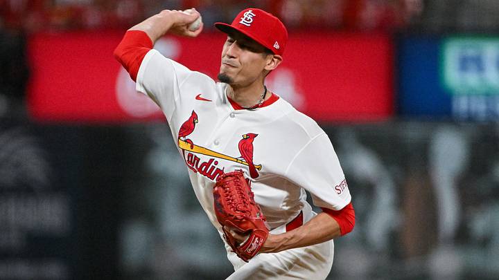 Jun 3, 2026; St. Louis, Missouri, USA; St. Louis Cardinals pitcher Riley O'Brien (61) pitches against the Texas Rangers during the ninth inning at Busch Stadium. Mandatory Credit: Jeff Curry-Imagn Images Jun 3, 2026; St. Louis, Missouri, USA; St. Louis Cardinals pitcher Riley O'Brien (61) pitches against the Texas Rangers during the ninth inning at Busch Stadium. Mandatory Credit: Jeff Curry-Imagn Images