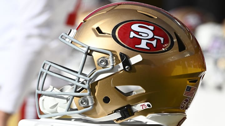 Dec 31, 2023; Landover, Maryland, USA; San Francisco 49ers helmet against the Washington Commanders Dec 31, 2023; Landover, Maryland, USA; San Francisco 49ers helmet against the Washington Commanders