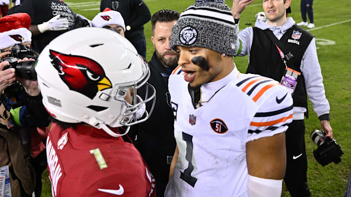 Dec 24, 2023; Chicago, Illinois, USA; Arizona Cardinals quarterback Kyler Murray (1) and Chicago