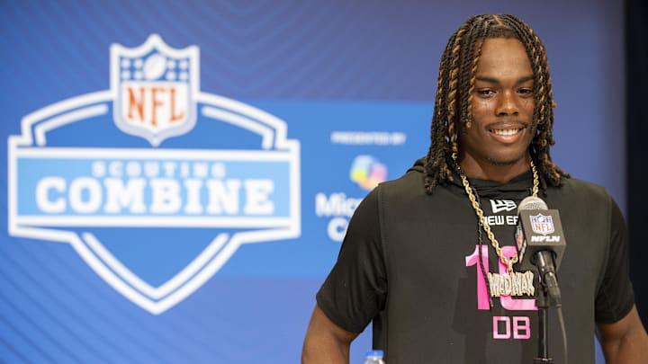 Kentucky defensive back Max Hairston during the 2025 NFL Combine at Lucas Oil Stadium.