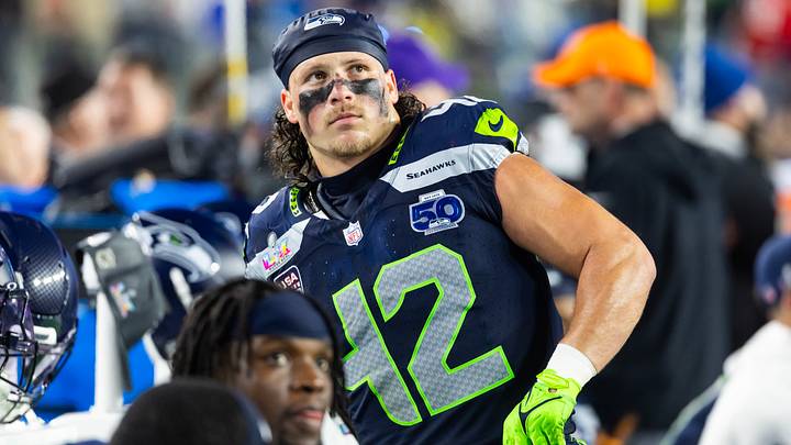 Seattle Seahawks linebacker Drake Thomas (42) against the New England Patriots during Super Bowl LX.