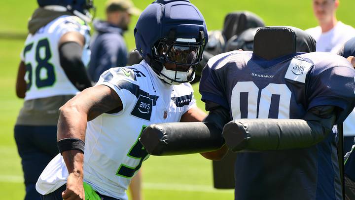 Seattle Seahawks linebacker Dante Fowler (56) runs drills during minicamp. Seattle Seahawks linebacker Dante Fowler (56) runs drills during minicamp.