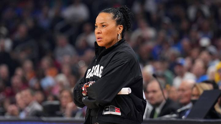 Apr 5, 2026; Phoenix, AZ, USA; South Carolina Gamecocks head coach Dawn Staley looks on in the first half against the UCLA Bruins during the National Championship game of the women's 2026 NCAA Tournament at Mortgage Matchup Center. Mandatory Credit: Joe Camporeale-Imagn Images