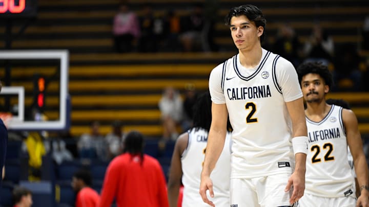 Feb 26, 2025; Berkeley, California, USA; California Golden Bears guard Andrej Stojakovic (2) looks on during warm ups before their game against the SMU Mustangs at Haas Pavilion. Mandatory Credit: Eakin Howard-Imagn Images