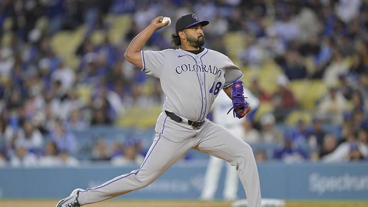 Los Angeles, California, USA; Colorado Rockies pitcher German Marquez (48) pitches in the first inning against the Los Angeles Dodgers at Dodger Stadium. Los Angeles, California, USA; Colorado Rockies pitcher German Marquez (48) pitches in the first inning against the Los Angeles Dodgers at Dodger Stadium.