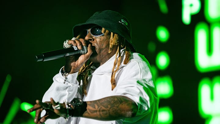 Rapper Lil Wayne performs at Wells Fargo Arena, Thursday, April 11, 2024 in Des Moines, Iowa.