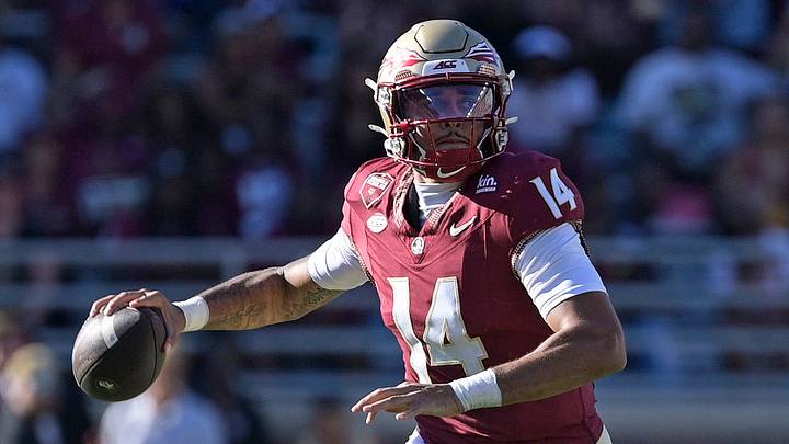 Sep 26, 2026; Tallahassee, Florida, USA;  Florida State Seminoles quarterback Ashton Daniels (14) looks to pass during the second half against the Central Arkansas Bears at Doak S. Campbell Stadium.  Mandatory Credit: Melina Myers-Imagn Images
