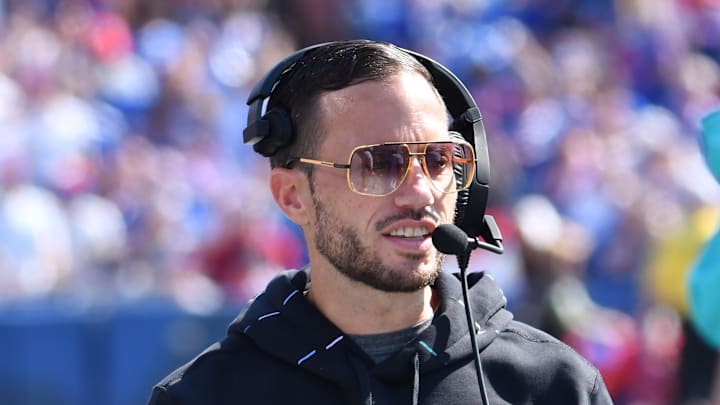 Oct 1, 2023; Orchard Park, New York, USA; Miami Dolphins head coach Mike McDaniel on the sidelines