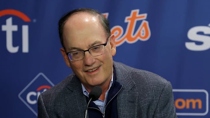 Dec 12, 2024; Flushing, NY, USA; New York Mets owner Steve Cohen speaks to the media during a Juan Soto introductory press conference at Citi Field. Mandatory Credit: Brad Penner-Imagn Images