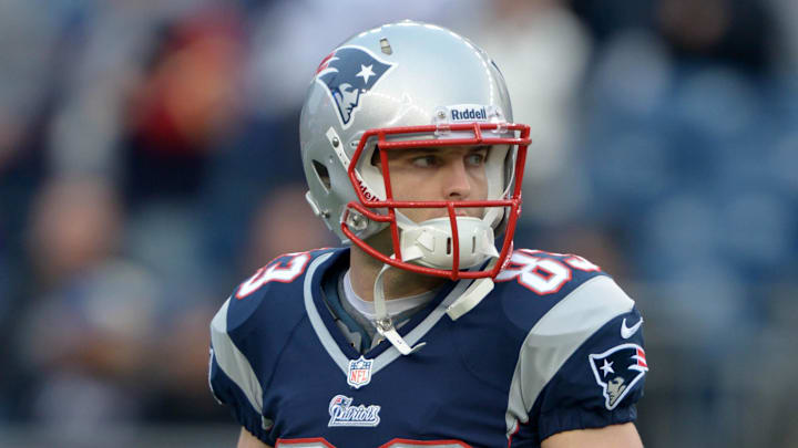 Jan 13, 2013; Foxboro, MA, USA; New England Patriots receiver Wes Welker (83) during the AFC Divisional Round playoff game against the Houston Texans at Gillette Stadium. The Patriots defeated the Texans 41-28. Mandatory Credit: Kirby Lee/Imagn Images Jan 13, 2013; Foxboro, MA, USA; New England Patriots receiver Wes Welker (83) during the AFC Divisional Round playoff game against the Houston Texans at Gillette Stadium. The Patriots defeated the Texans 41-28. Mandatory Credit: Kirby Lee/Imagn Images